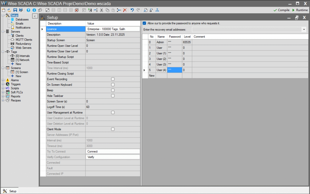 Wise SCADA: Setup – General SCADA Settings